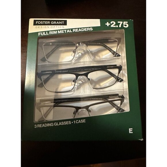 Foster Grant Full Rim Metal Readers 3 pack - 2.75 strength - new (Green E) - Picture 1 of 2